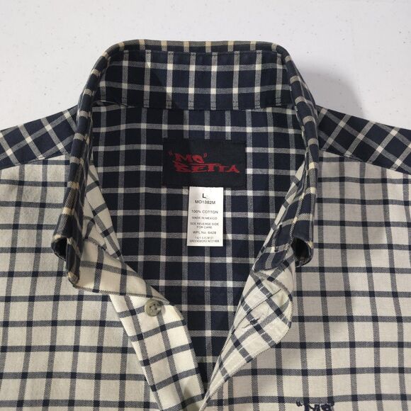 VTG MoBetta Canvas Long Sleeve Shirt Mens Large Blue Check Heavy Western Button - Picture 13 of 15